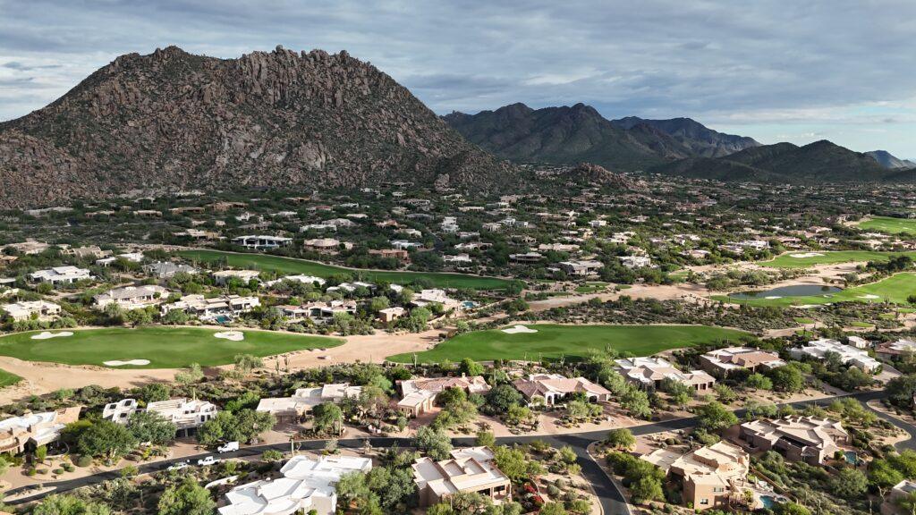 Aerial view of a Troon North custom home site in Scottsdale