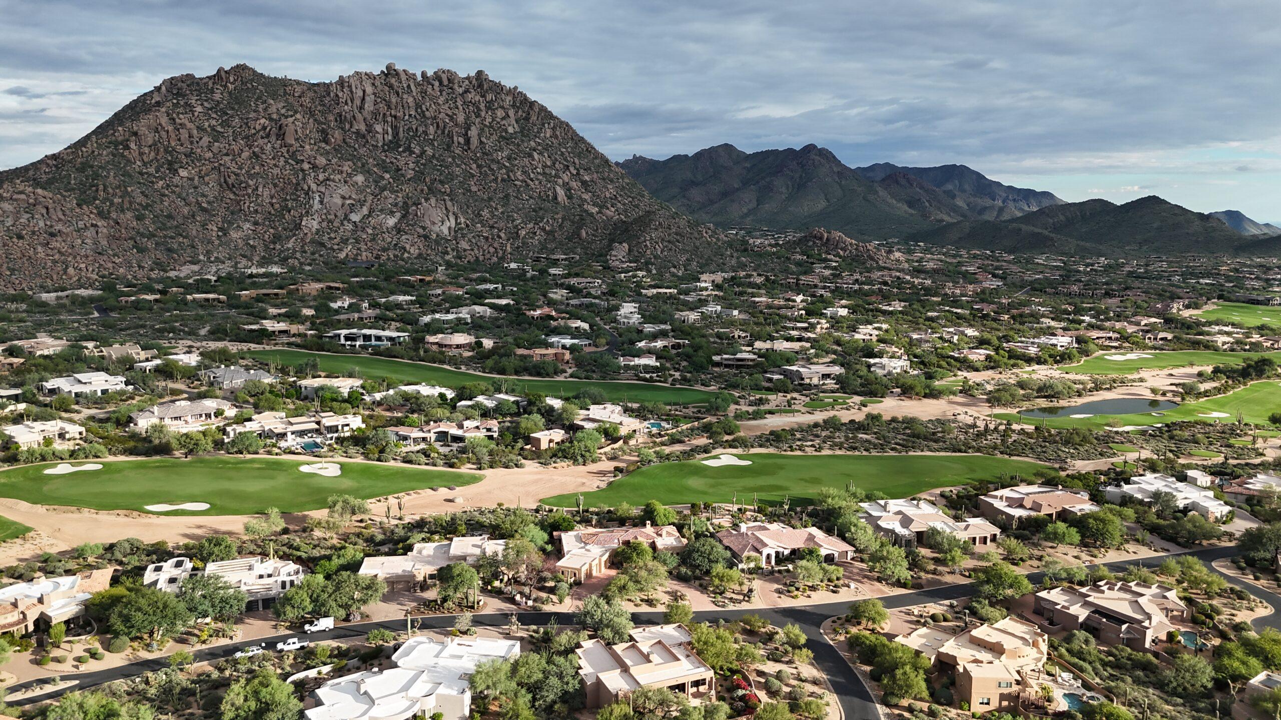 Aerial view of a Troon North custom home site in Scottsdale